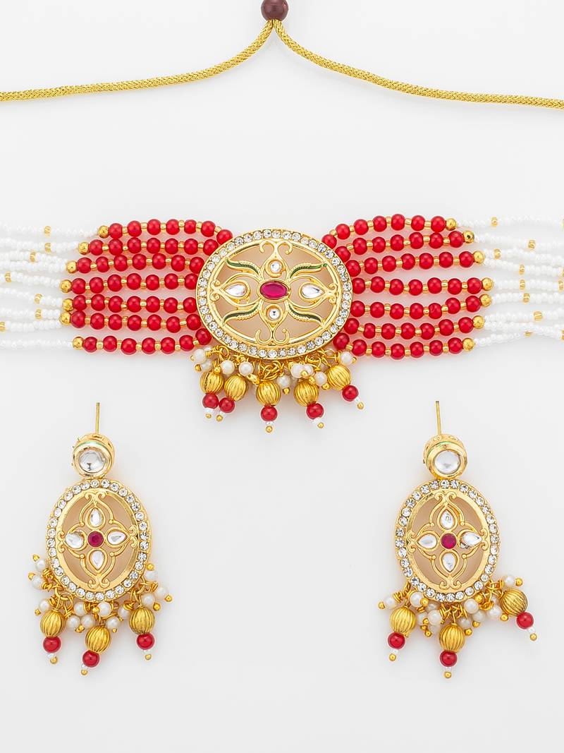 red white kundan choker set
