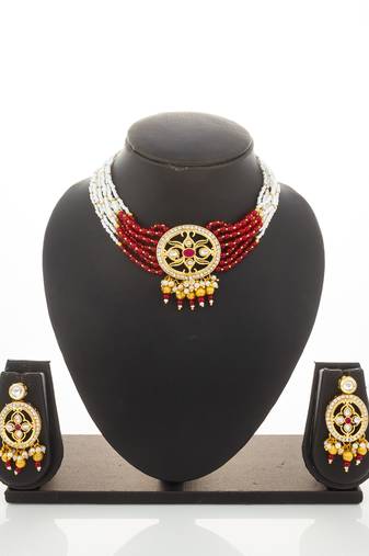 red white kundan choker set