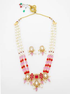 pink red long necklace set 2
