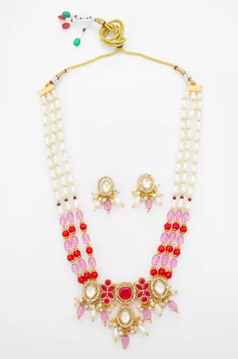 pink red long necklace set