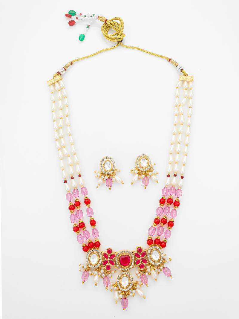 pink red long necklace set