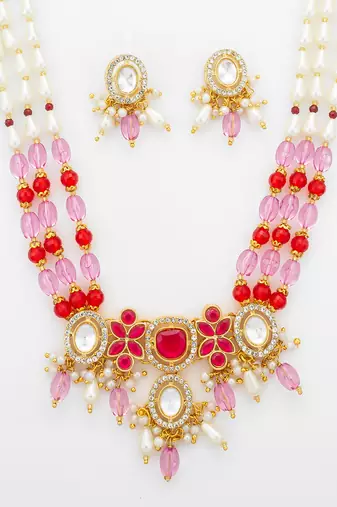 pink red long necklace set