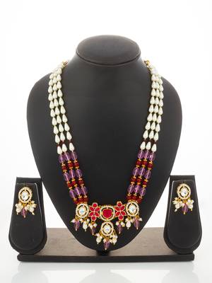 pink red long necklace set 1