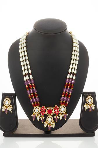 pink red long necklace set