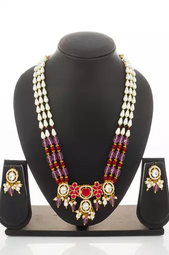 pink red long necklace set