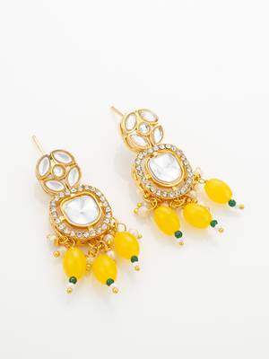 yellow beaded kundan necklace set 3