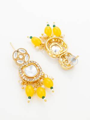 yellow beaded kundan necklace set 4