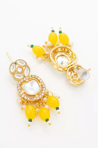 yellow beaded kundan necklace set