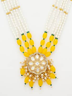 yellow beaded kundan necklace set 5