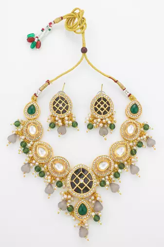 green grey pendant necklace set