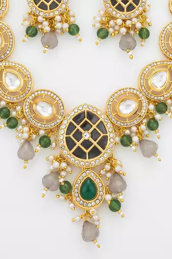 green grey pendant necklace set