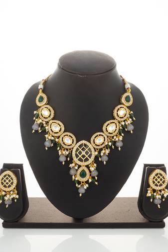 green grey pendant necklace set