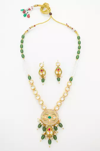 green meenakari long necklace set