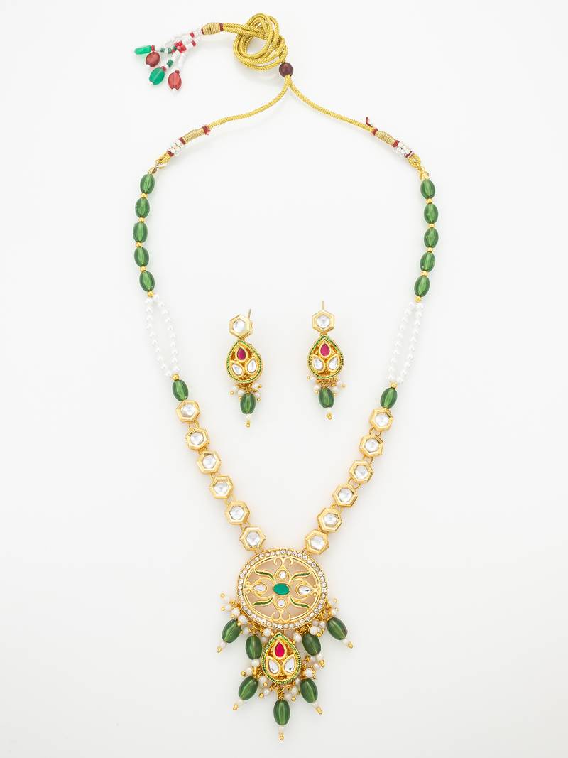 green meenakari long necklace set