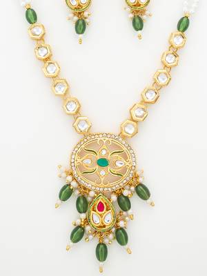 green meenakari long necklace set 4