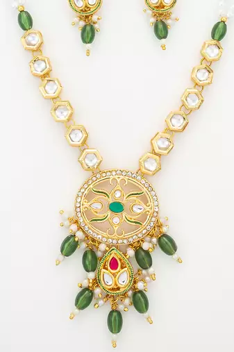 green meenakari long necklace set