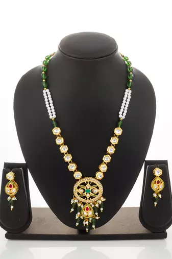 green meenakari long necklace set