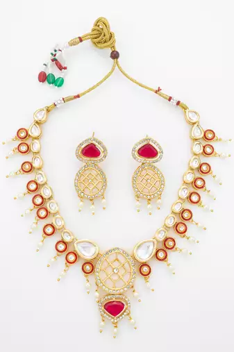 red kundan polki necklace set