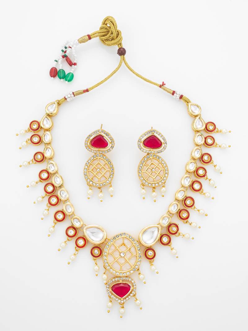 red kundan polki necklace set