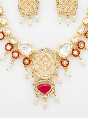 red kundan polki necklace set 5