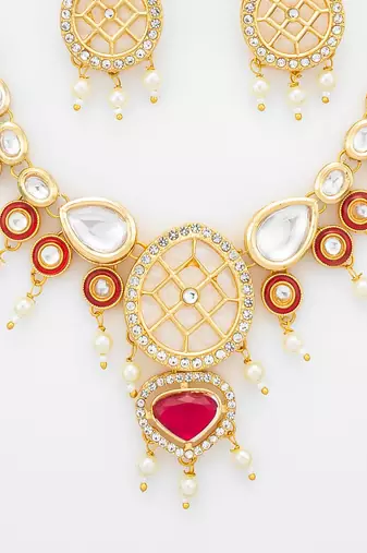 red kundan polki necklace set