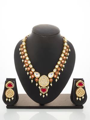 red kundan polki necklace set 1