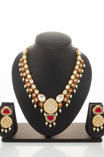 red kundan polki necklace set