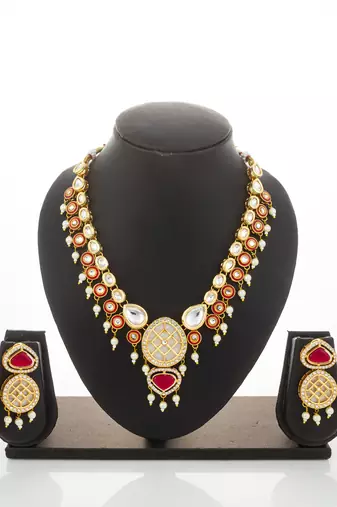red kundan polki necklace set