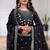 Womens trendy black silk blend embroidered kurta and sharara suit set with dupatta