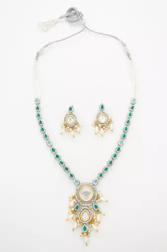 silver plated kundan necklace set