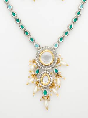 silver plated kundan necklace set 5