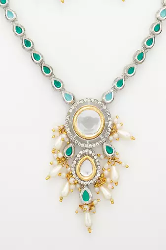 silver plated kundan necklace set