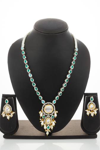 silver plated kundan necklace set