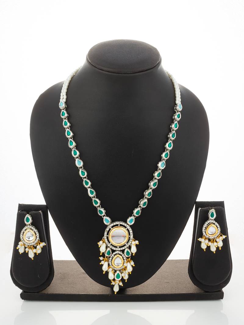 silver plated kundan necklace set