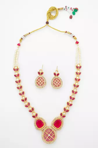 gold plated ruby kundan necklace set