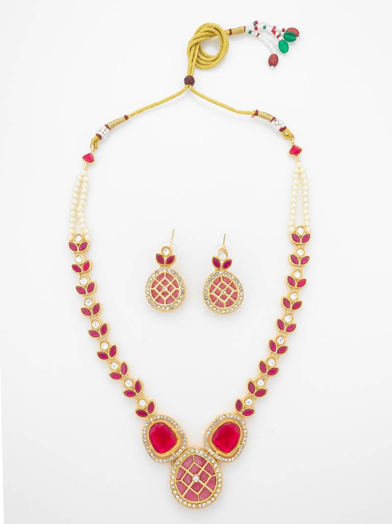 gold plated ruby kundan necklace set