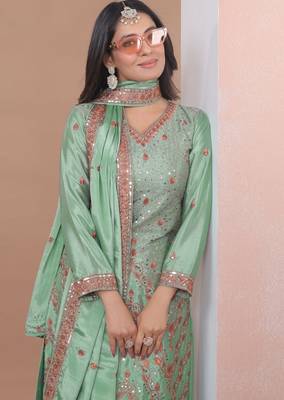Womens light green silk blend gotapatti and sequins embroidered sharara suit set 2