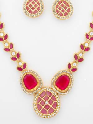 gold plated ruby kundan necklace set 4