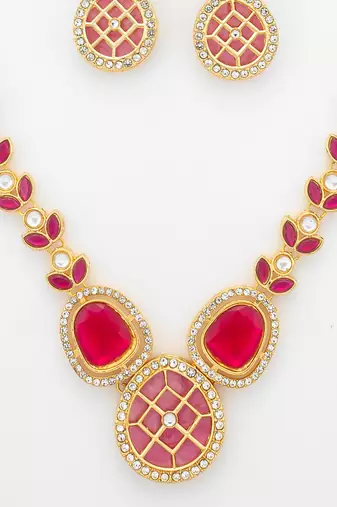 gold plated ruby kundan necklace set