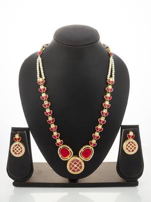 gold plated ruby kundan necklace set 5