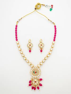 gold plated kundan long necklace set 2