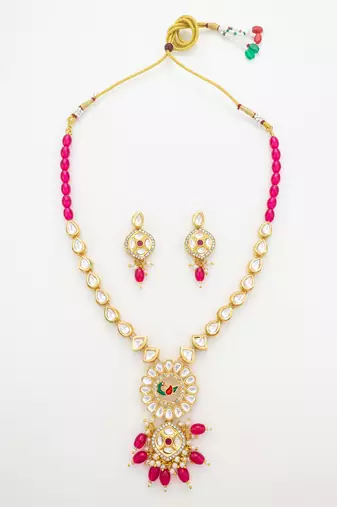 gold plated kundan long necklace set