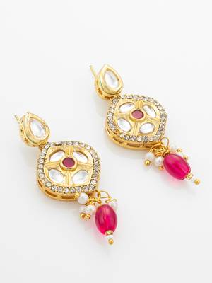 gold plated kundan long necklace set 3