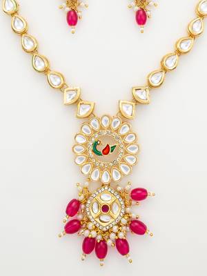 gold plated kundan long necklace set 5