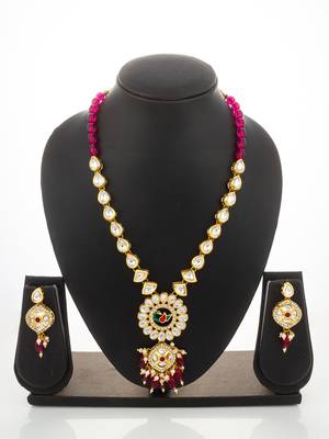 gold plated kundan long necklace set 1