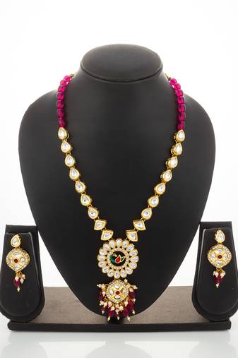 gold plated kundan long necklace set