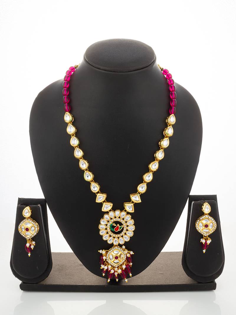 gold plated kundan long necklace set