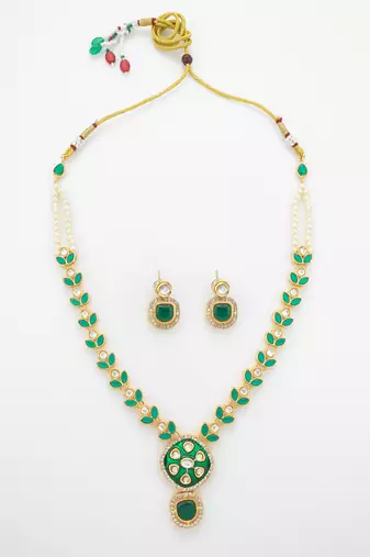 gold plated kundan pearl necklace set