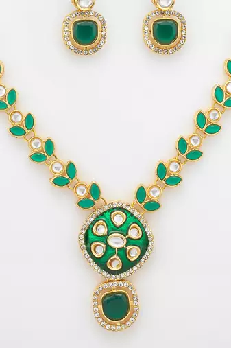 gold plated kundan pearl necklace set