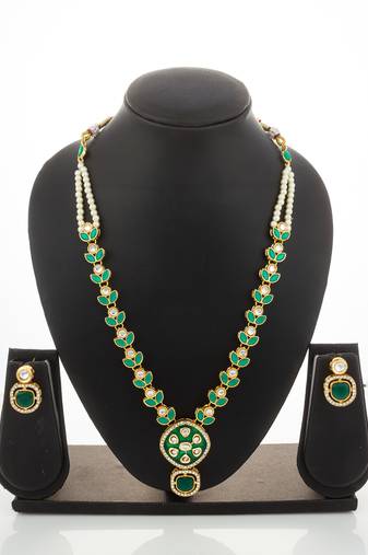 gold plated kundan pearl necklace set